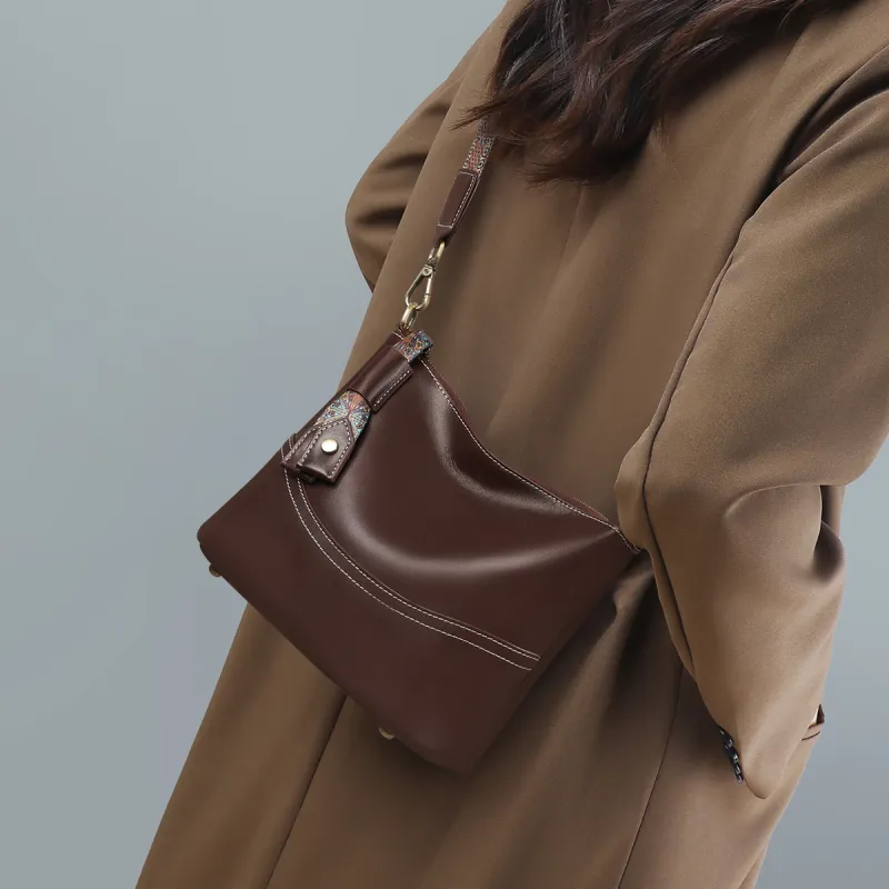 C°BANNER Cow Leather With Synthetic Leather One Shoulder Crossbody Tofu Bag Women's Black-6