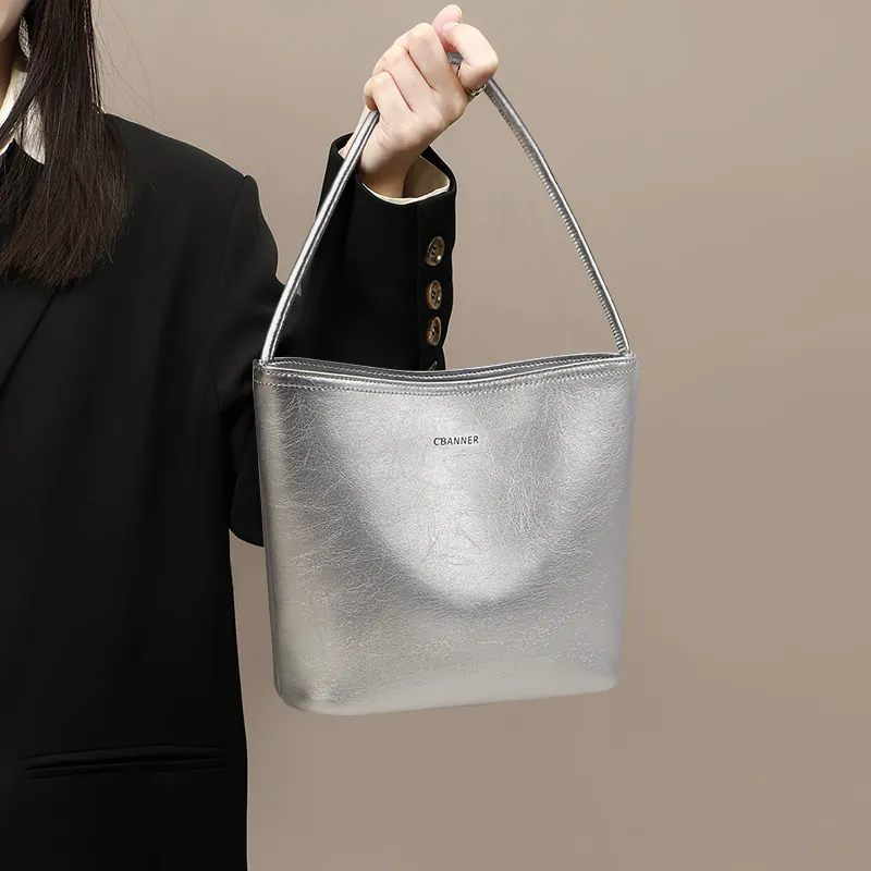 C°BANNER Split Cow Leather With Synthetic Leather Handbag Regular Women's Silver-1