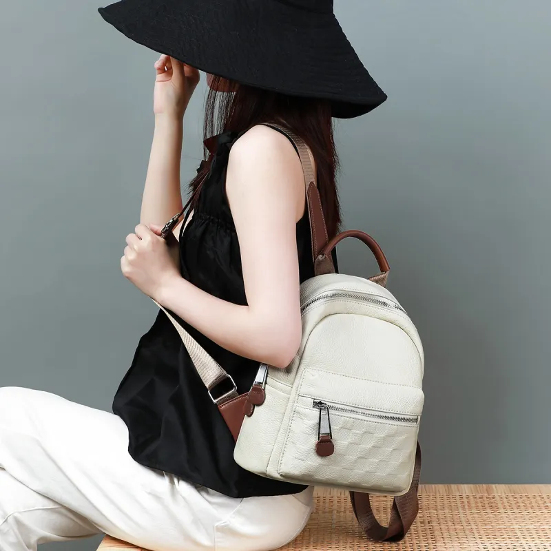 C°BANNER Cow Leather With Synthetic Leather Backpack Large Size Unisex Black/White-7