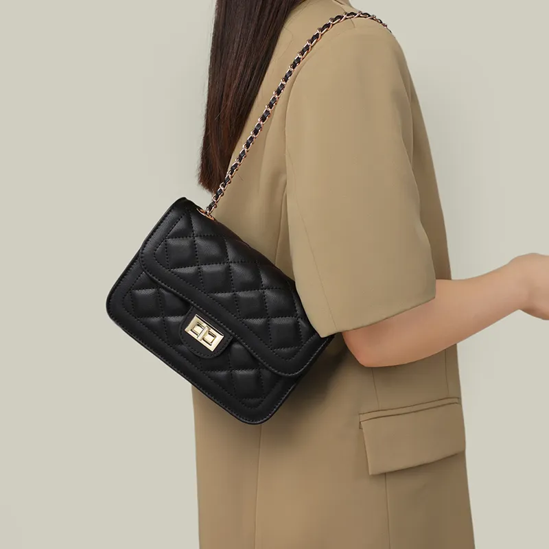 C°BANNER Split Cow Leather With Synthetic Leather Small Square Bag Shoulder Bag Regular Women's Black/Ecru-3