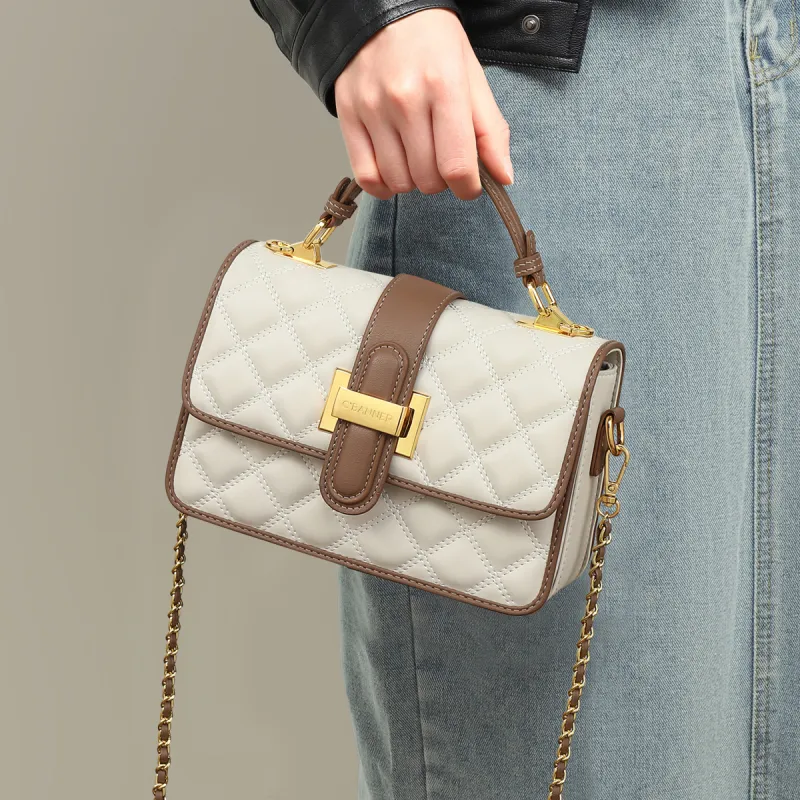 C°BANNER Cow Leather With Synthetic Leather Handbag, Shoulder Bag, Small Square Bag Regular Women's Ecru-1