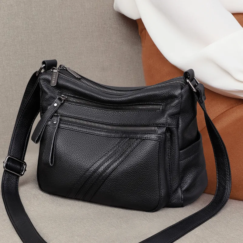 C°BANNER Cow Leather With Synthetic Leather Shoulder Bag, Crossbody Bag Regular Women's Black-1