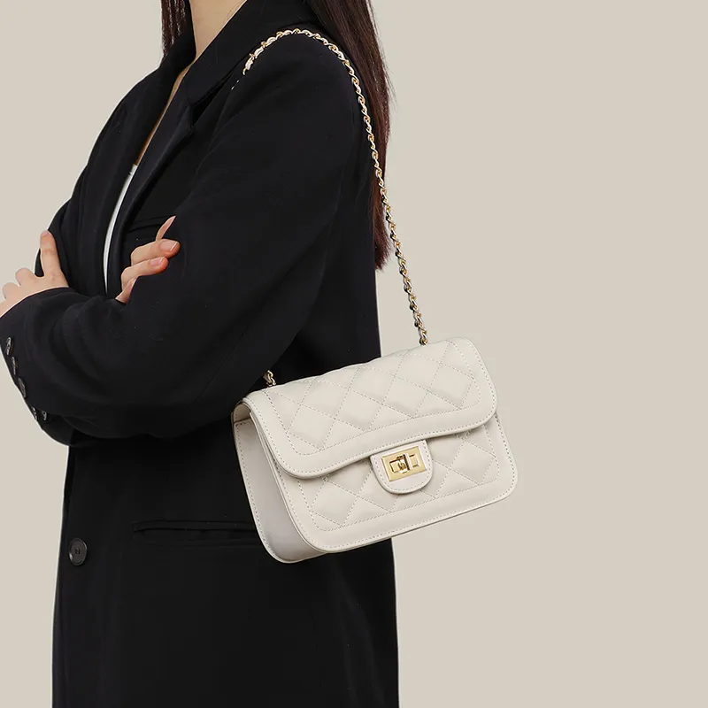 C°BANNER Split Cow Leather With Synthetic Leather Small Square Bag Shoulder Bag Regular Women's Black/Ecru-7