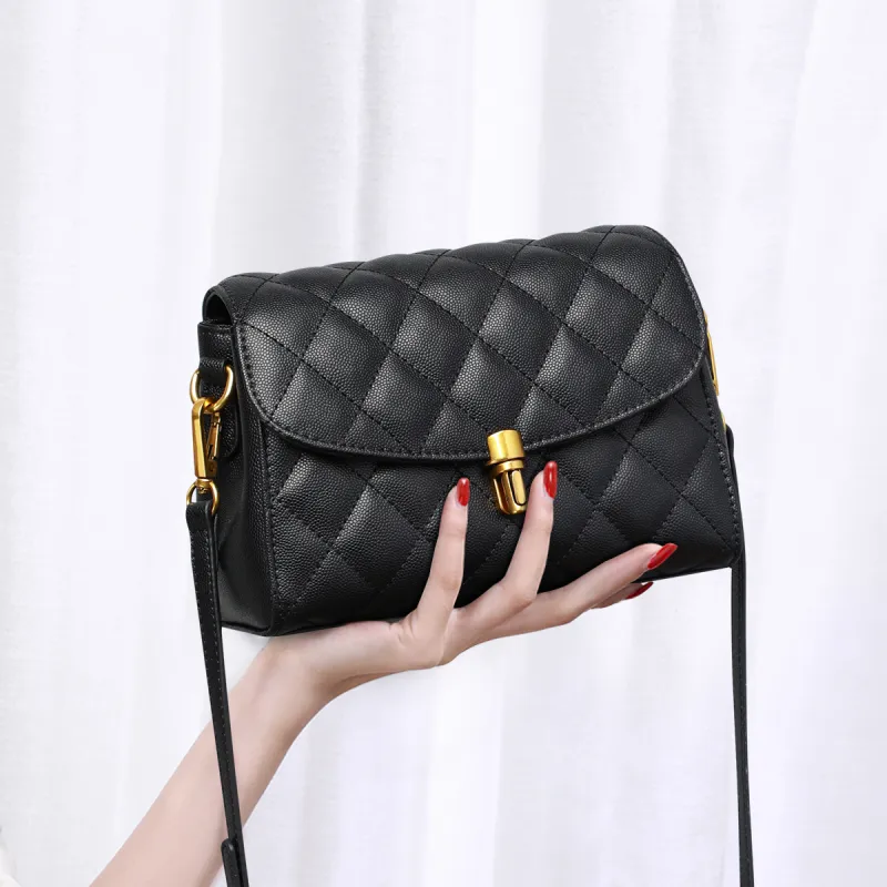 C°BANNER Split Cow Leather With Synthetic Leather Small Square Bag, Crossbody Bag Women's Black/White-5