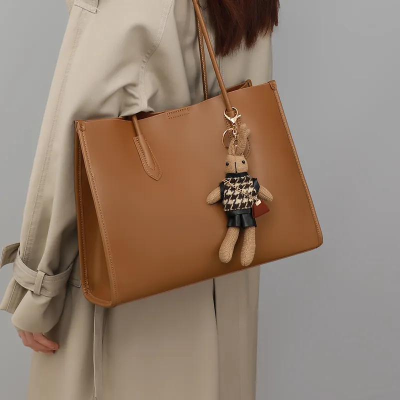 C°BANNER Cow Leather Handbag, Shopping Tote, Tote Bag, Shoulder Bag Large Size Women's Dark Gray/Gold Brown-1