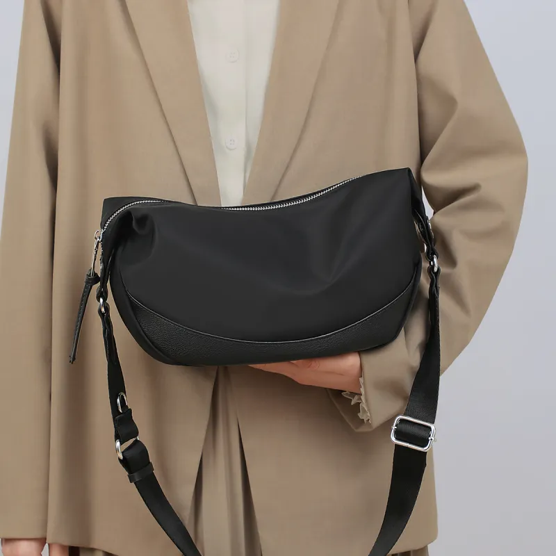 C°BANNER Fabric, Synthetic Leather Pillow Bag, Crossbody Bag, Shoulder Bag Women's Black/Khaki-3