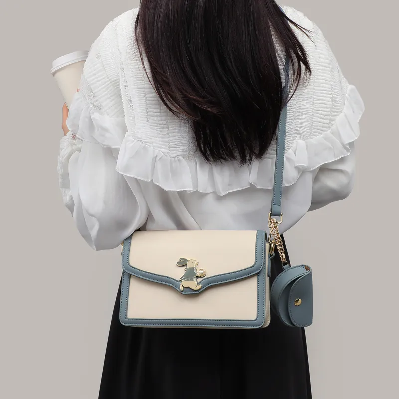 C°BANNER Cow Leather With Synthetic Leather Crossbody Bag Regular Women's Beige White Blue-1