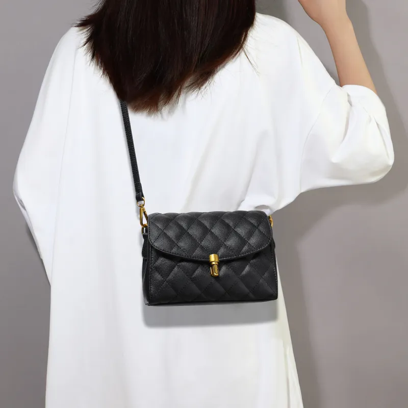 C°BANNER Split Cow Leather With Synthetic Leather Small Square Bag, Crossbody Bag Women's Black/White-3