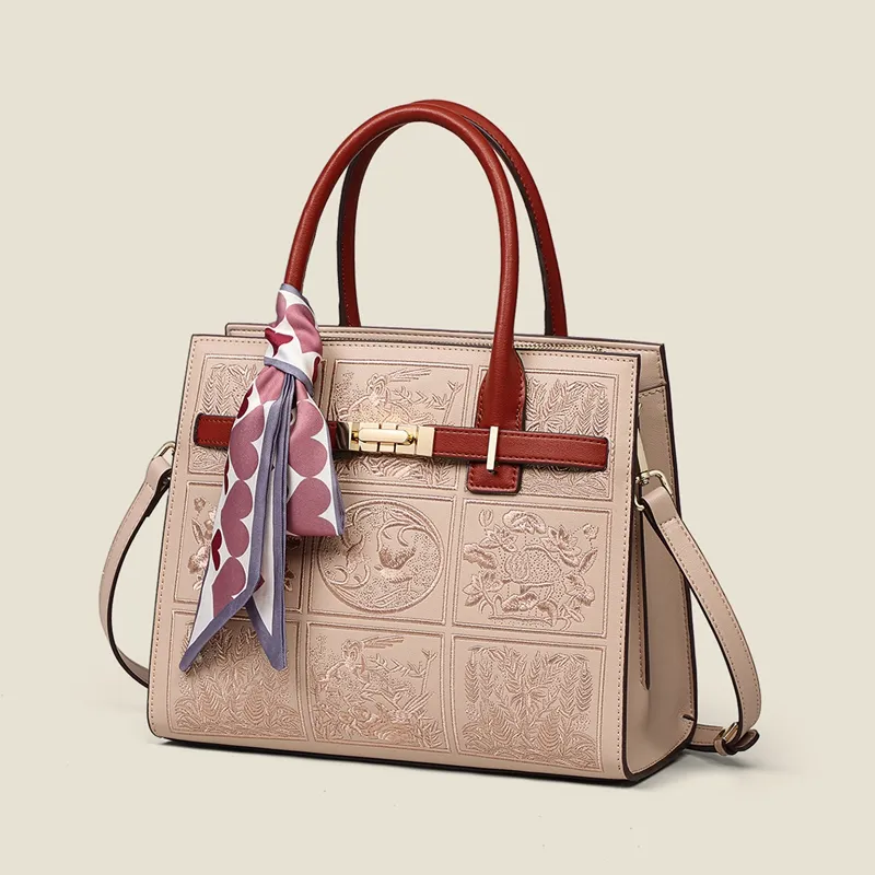 C°BANNER Cow Leather With Synthetic Leather Mom Bag, Shoulder Bag, Crossbody Bag, Handbag Regular Women's Beige Apricot-2