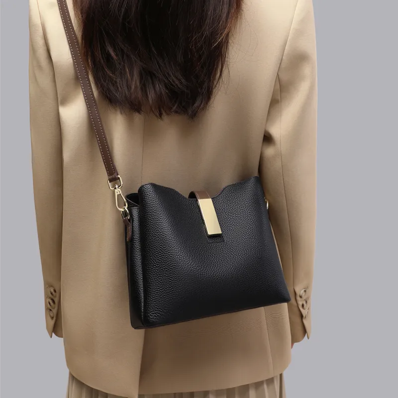 C°BANNER Cow Leather With Synthetic Leather Bucket Bag, Shoulder Bag, Crossbody Bag Regular Women's Black-2