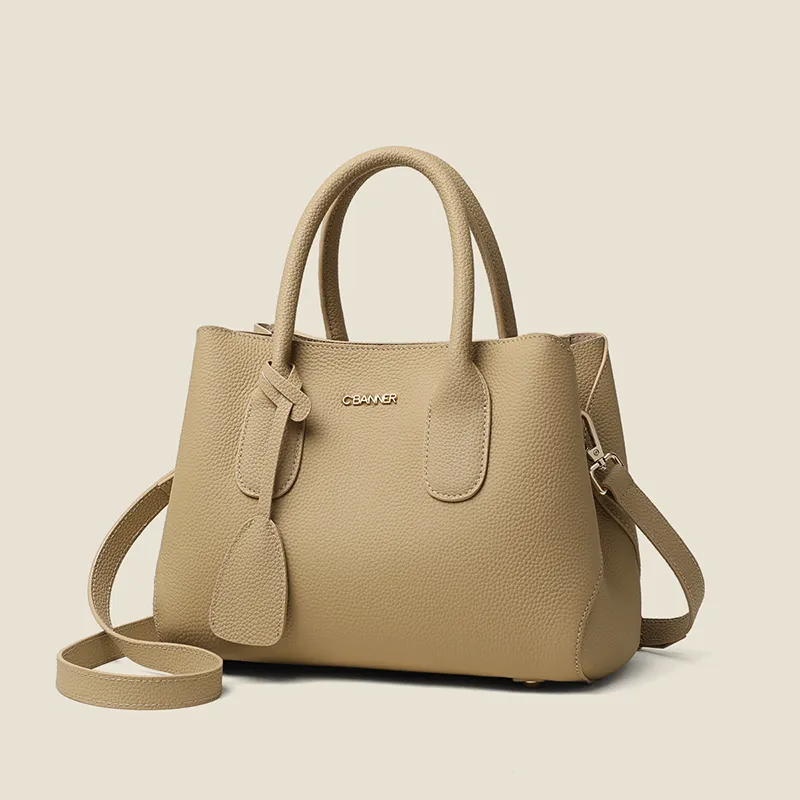 C°BANNER Cow Leather With Synthetic Leather Mom Bag, Crossbody Handbag Tubas Women's Light Khaki-1