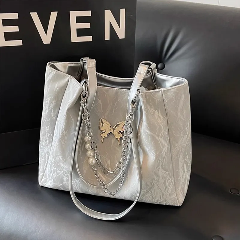 C°BANNER Cow Leather With Synthetic Leather Underarm Tote Shoulder Bag Regular Women's Silver-2