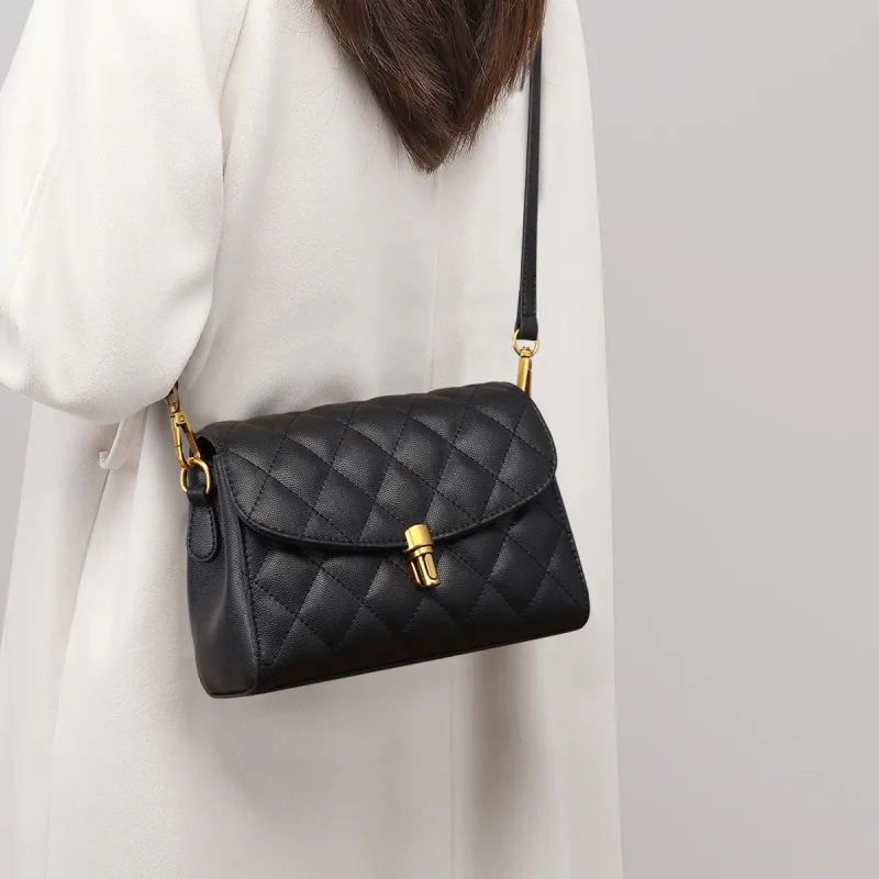 C°BANNER Split Cow Leather With Synthetic Leather Small Square Bag, Crossbody Bag Women's Black/White-4