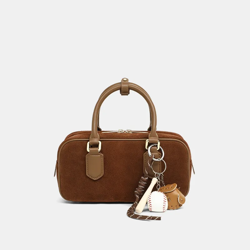 C°BANNER Cow Leather With Synthetic Leather One Shoulder Crossbody Portable Bowling Bag Regular Women's Brown-2