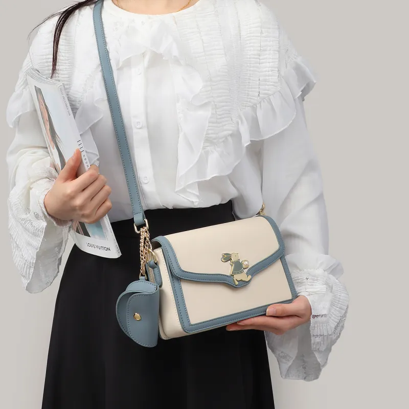C°BANNER Cow Leather With Synthetic Leather Crossbody Bag Regular Women's Beige White Blue-2
