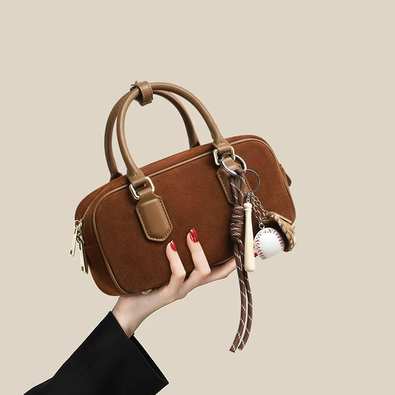 C°BANNER Cow Leather With Synthetic Leather One Shoulder Crossbody Portable Bowling Bag Regular Women's Brown-1