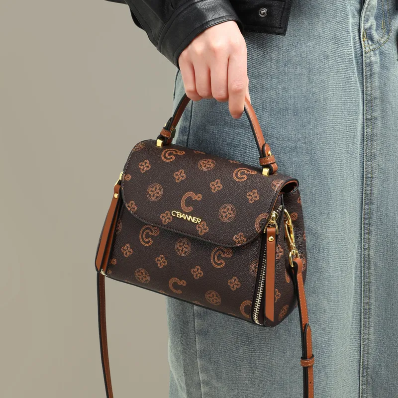 C°BANNER Synthetic Leather One Shoulder Crossbody Small Square Bag Handbag Regular Women's Coffee-4