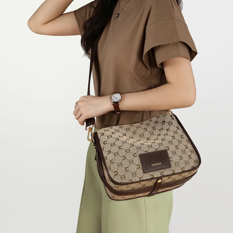 C°BANNER Fabric, Synthetic Leather One Shoulder Crossbody Pillow Bag Tubas Women's Khaki-5