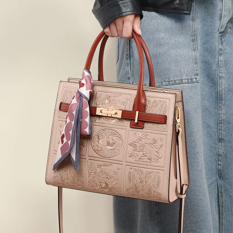 C°BANNER Cow Leather With Synthetic Leather Mom Bag, Shoulder Bag, Crossbody Bag, Handbag Regular Women's Beige Apricot-1