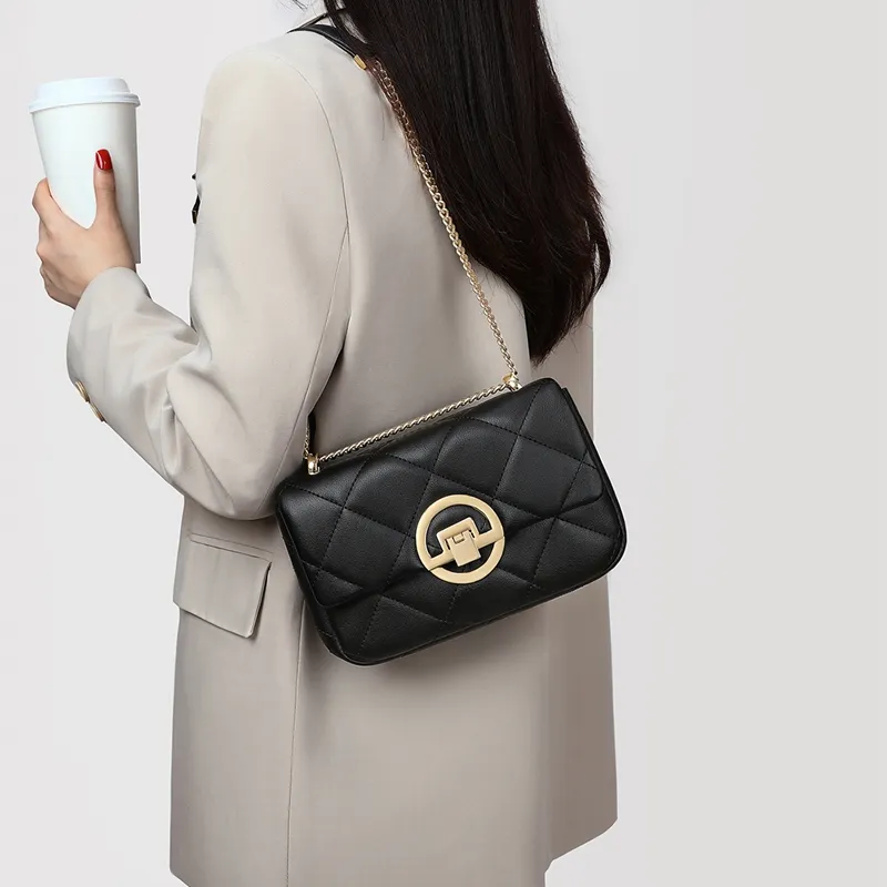 C°BANNER Cow Leather With Synthetic Leather Small Square Bag, Crossbody Bag, Shoulder Bag Women's Black-1