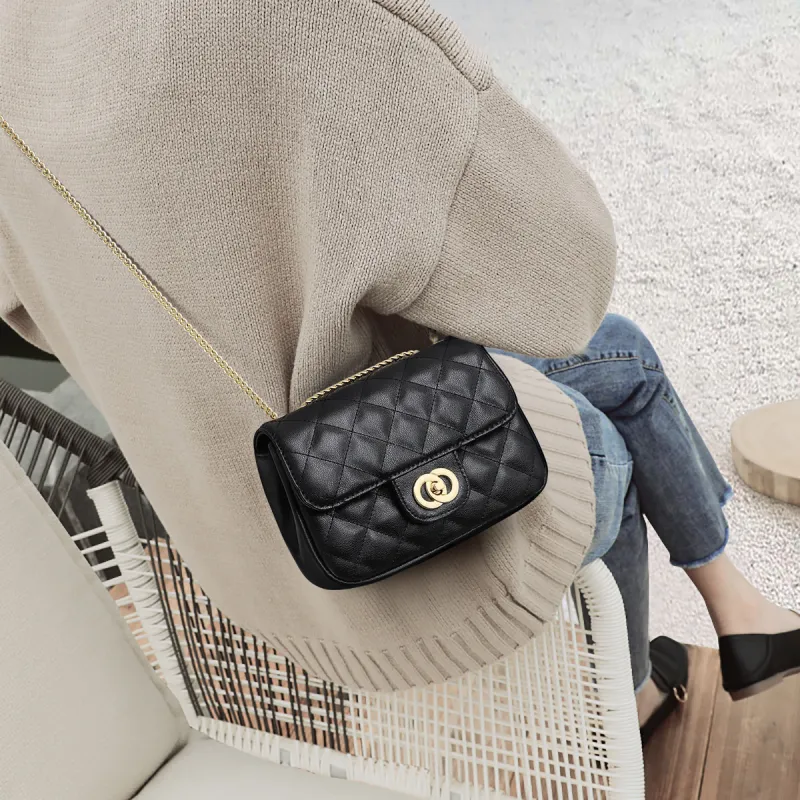 C°BANNER Cow Leather With Synthetic Leather Small Square Bag Shoulder Bag Regular Women's Black/Ecru-3