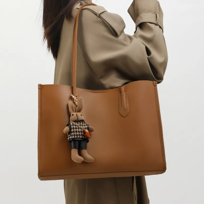 C°BANNER Cow Leather Handbag, Shopping Tote, Tote Bag, Shoulder Bag Large Size Women's Dark Gray/Gold Brown-3
