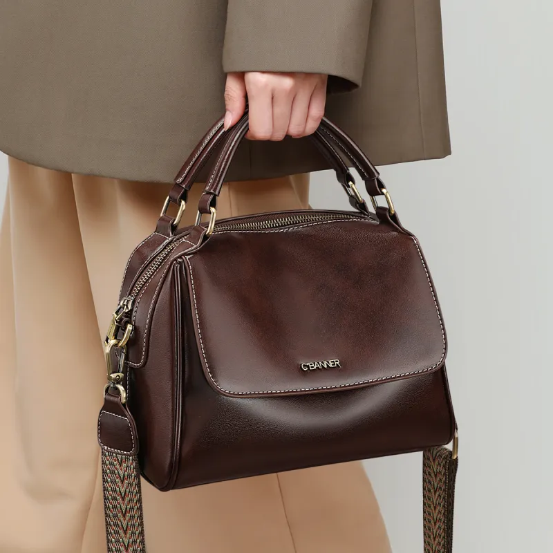 C°BANNER Cow Leather With Synthetic Leather Shoulder Bag, Crossbody Bag, Handbag Regular Women's Dark Brown-1