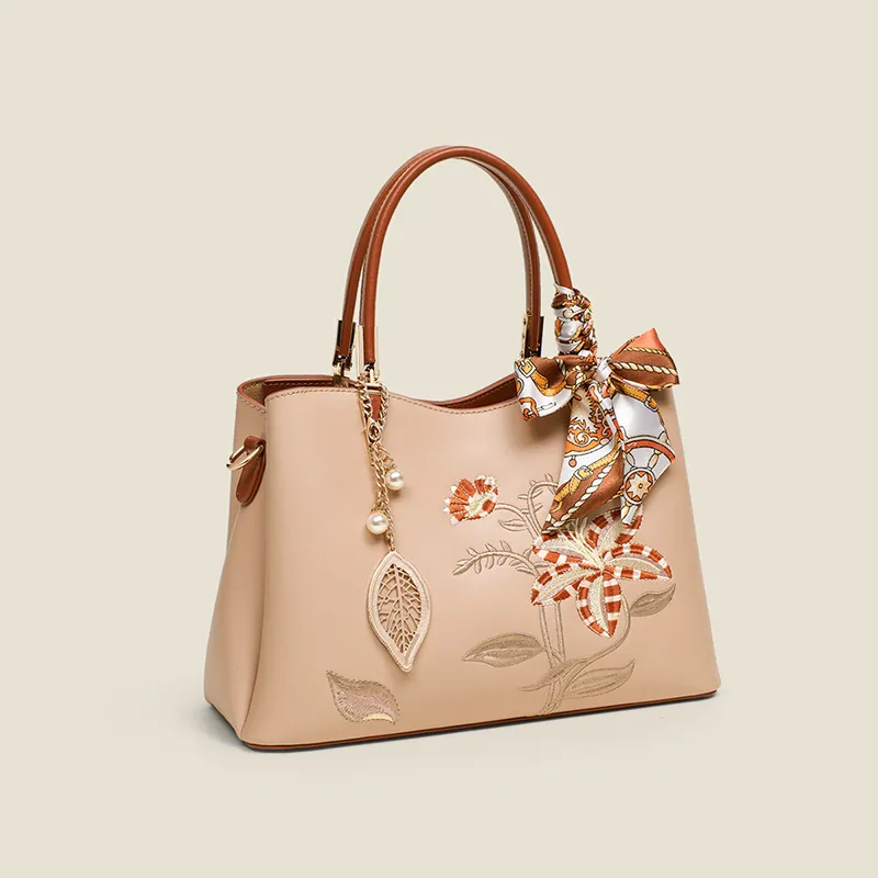 C°BANNER Split Cow Leather With Synthetic Leather Handbag Women's Milk Tea-2