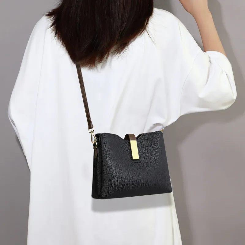 C°BANNER Cow Leather With Synthetic Leather Bucket Bag, Shoulder Bag, Crossbody Bag Regular Women's Black-1