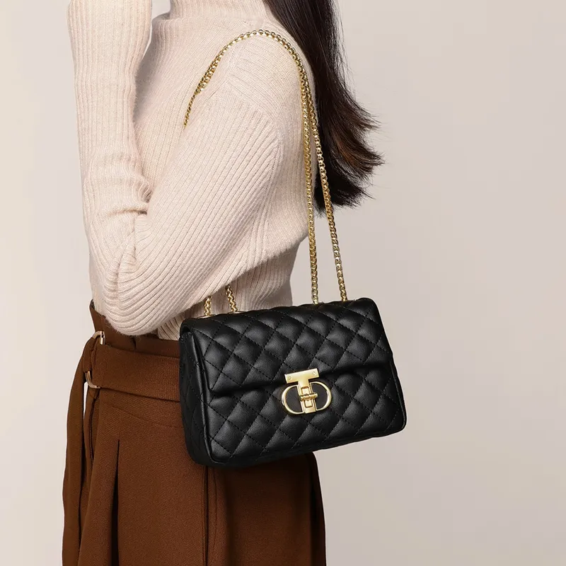C°BANNER Cow Leather With Synthetic Leather One Shoulder Crossbody Small Square Bag Regular Women's Black-3