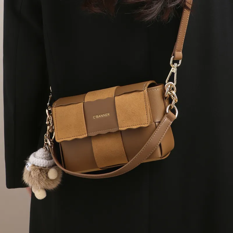 C°BANNER Synthetic Leather, Cow Split Leather One Shoulder Handbag, Crossbody Bag Regular Women's Brown-1