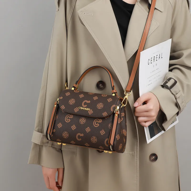 C°BANNER Synthetic Leather One Shoulder Crossbody Small Square Bag Handbag Regular Women's Coffee-3