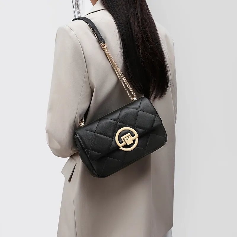 C°BANNER Cow Leather With Synthetic Leather Small Square Bag, Crossbody Bag, Shoulder Bag Women's Black-3
