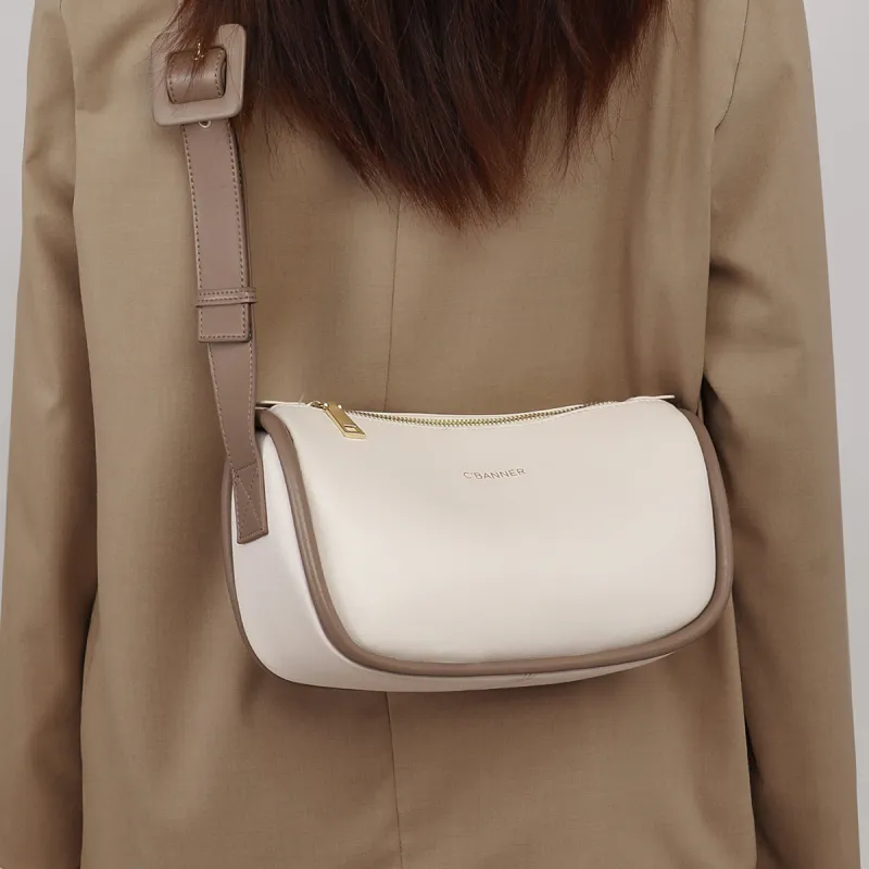 C°BANNER Split Cow Leather With Synthetic Leather Pillow Bag Shoulder Bag Women's Ecru-3