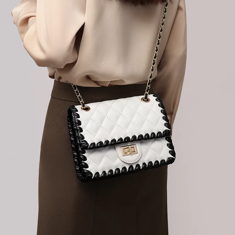 C°BANNER Cow Leather Small Square Bag With Diamond Pattern, Chain Bag, Crossbody Bag Regular Women's Black-20