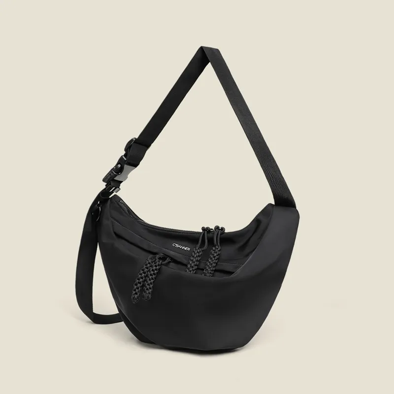C°BANNER Fabric Crossbody Underarm Ox Horn Sling Bag Women's Black-1