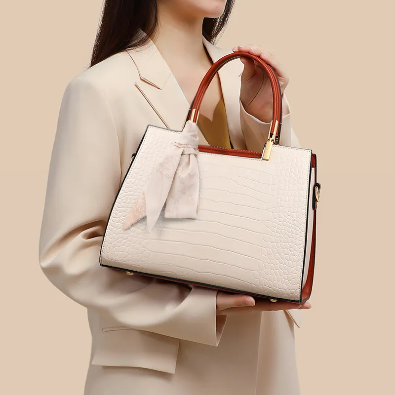 C°BANNER Split Cow Leather With Synthetic Leather Tote One Shoulder Handbag Tubas Women's Apricot-2