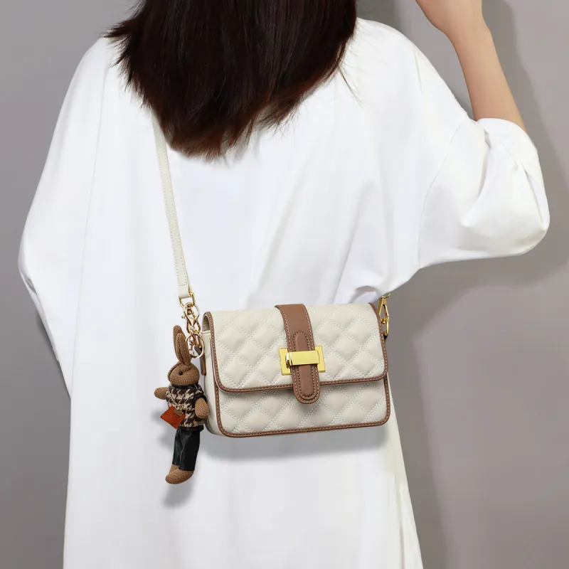 C°BANNER Cow Leather Small Square Bag With Diamond Pattern, Chain Bag, Crossbody Bag Regular Women's Black-8