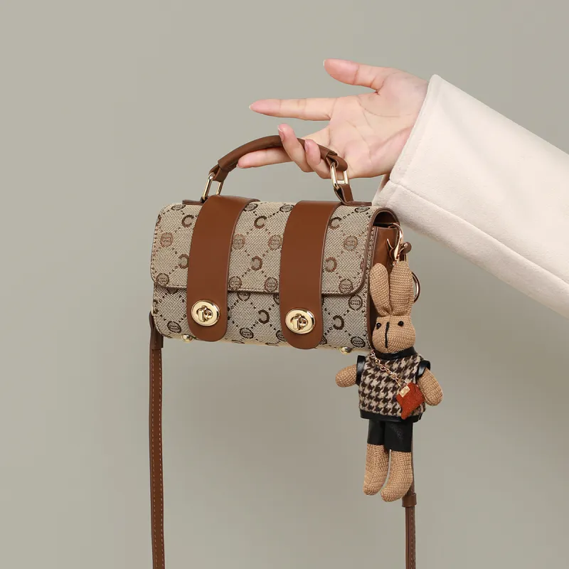 C°BANNER Fabric, Synthetic Leather Small Round Bag, One Shoulder Handbag Regular Women's Coffee-3