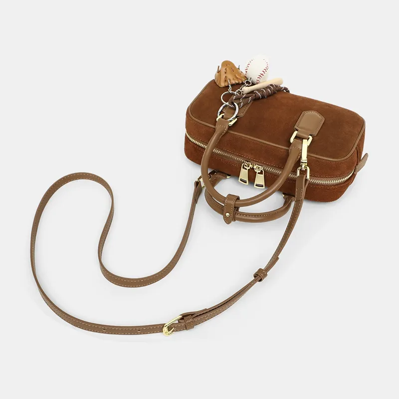 C°BANNER Cow Leather With Synthetic Leather One Shoulder Crossbody Portable Bowling Bag Regular Women's Brown-4