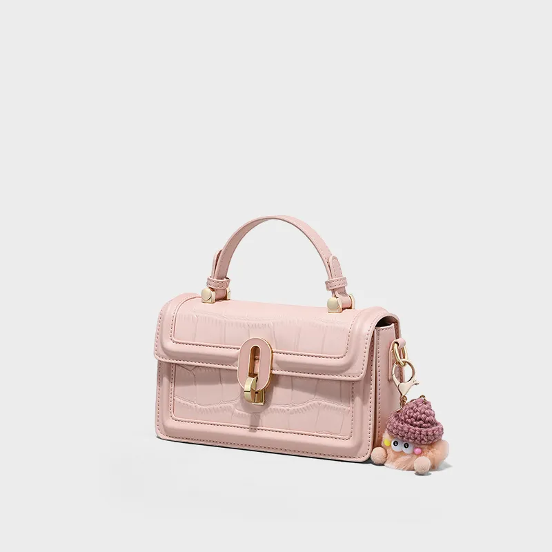 C°BANNER Split Cow Leather With Synthetic Leather One Shoulder Crossbody Portable Small Square Bag Regular Women's Pink-3