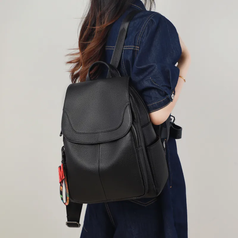 C°BANNER Cow Leather With Synthetic Leather Backpack Tubas Unisex Black-1