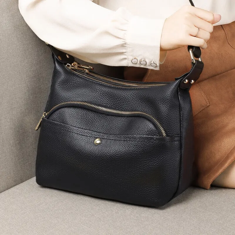 C°BANNER Cow Leather With Synthetic Leather Mom Bag, Shoulder Bag, Crossbody Bag Large Size Women's Black-1