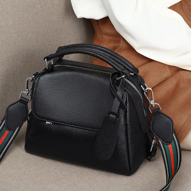 C°BANNER Synthetic Leather With Cow Leather One Shoulder Small Square Handbag Regular Women's Black-1