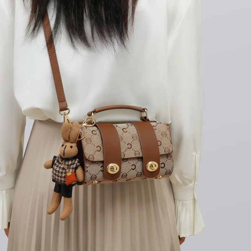 C°BANNER Fabric, Synthetic Leather Small Round Bag, One Shoulder Handbag Regular Women's Coffee-1