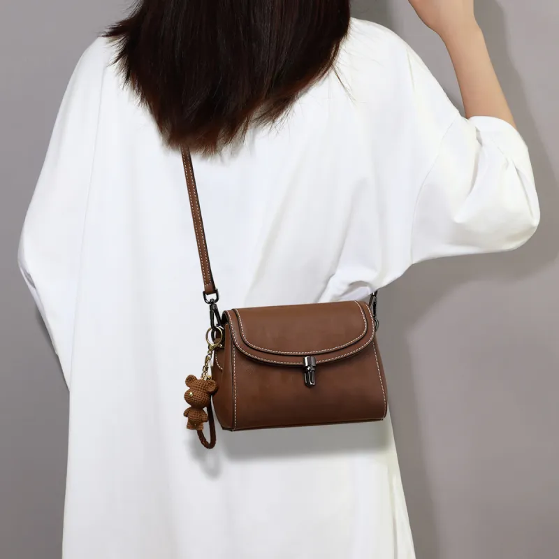 C°BANNER Synthetic Leather, Cow Split Leather Small Square Bag Shoulder Bag, Crossbody Bag Regular Women's Coffee/Ecru-2