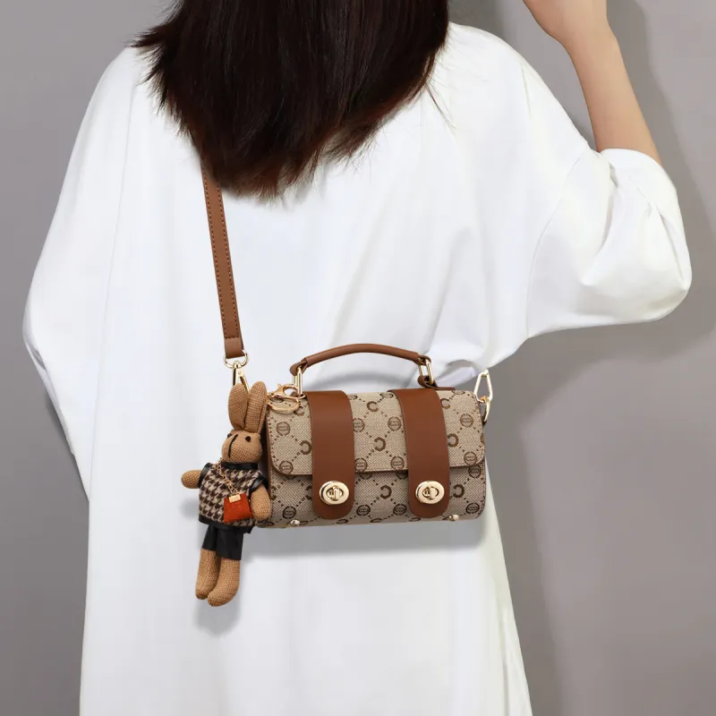 C°BANNER Fabric, Synthetic Leather Small Round Bag, One Shoulder Handbag Regular Women's Coffee-2