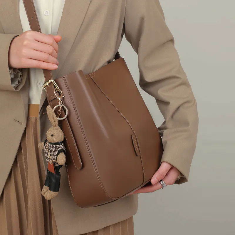 C°BANNER Cow Leather With Synthetic Leather Crossbody Bag Medium Size Women's Coffee-2