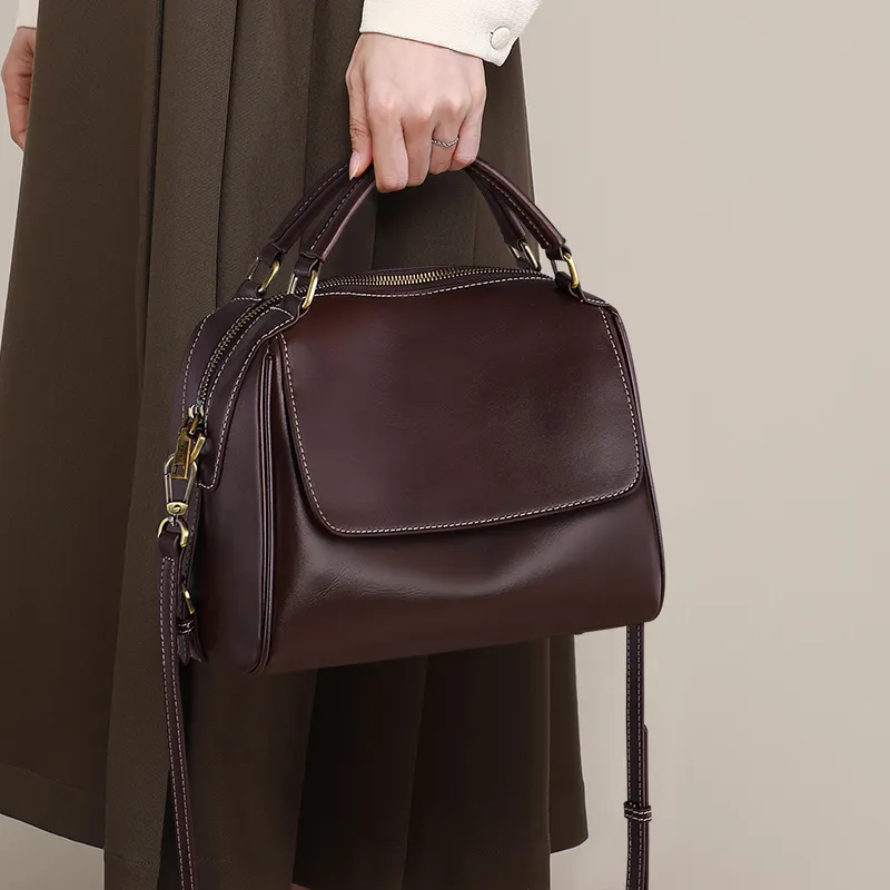 C°BANNER Cow Leather With Synthetic Leather One Shoulder Crossbody Portable Tofu Bag Regular Women's Coffee/Ecru-1