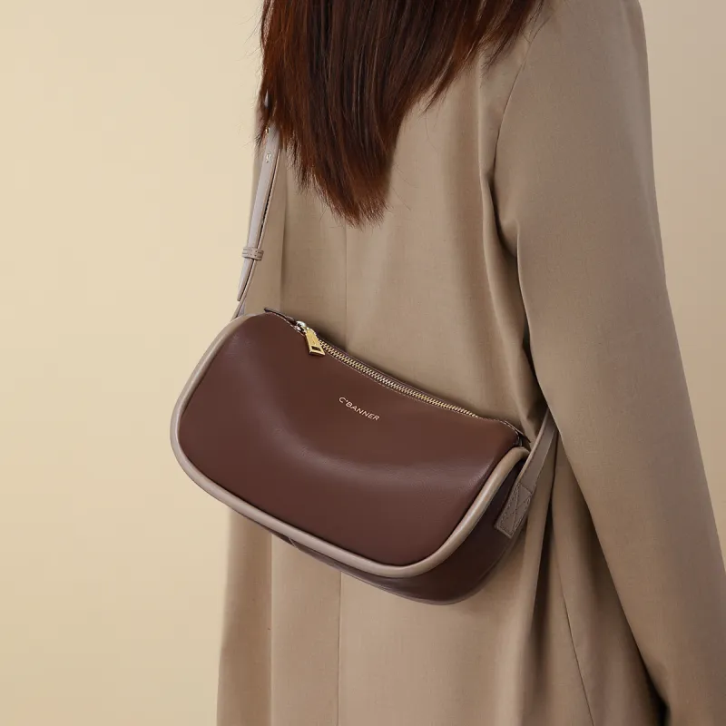 C°BANNER Split Cow Leather With Synthetic Leather Pillow Bag Shoulder Bag Women's Ecru-7